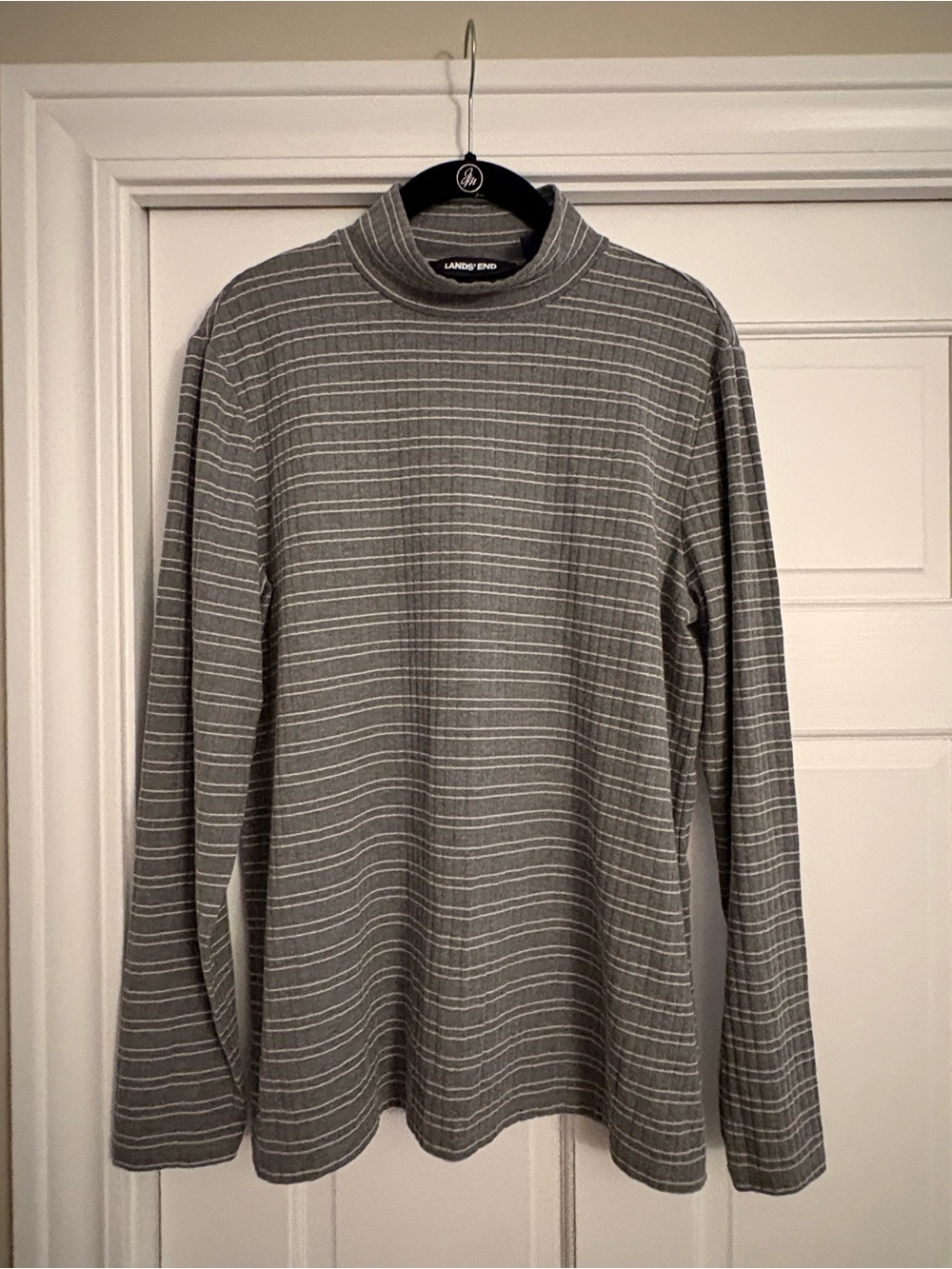 Lands' End Women's Gray Striped Turtleneck Top